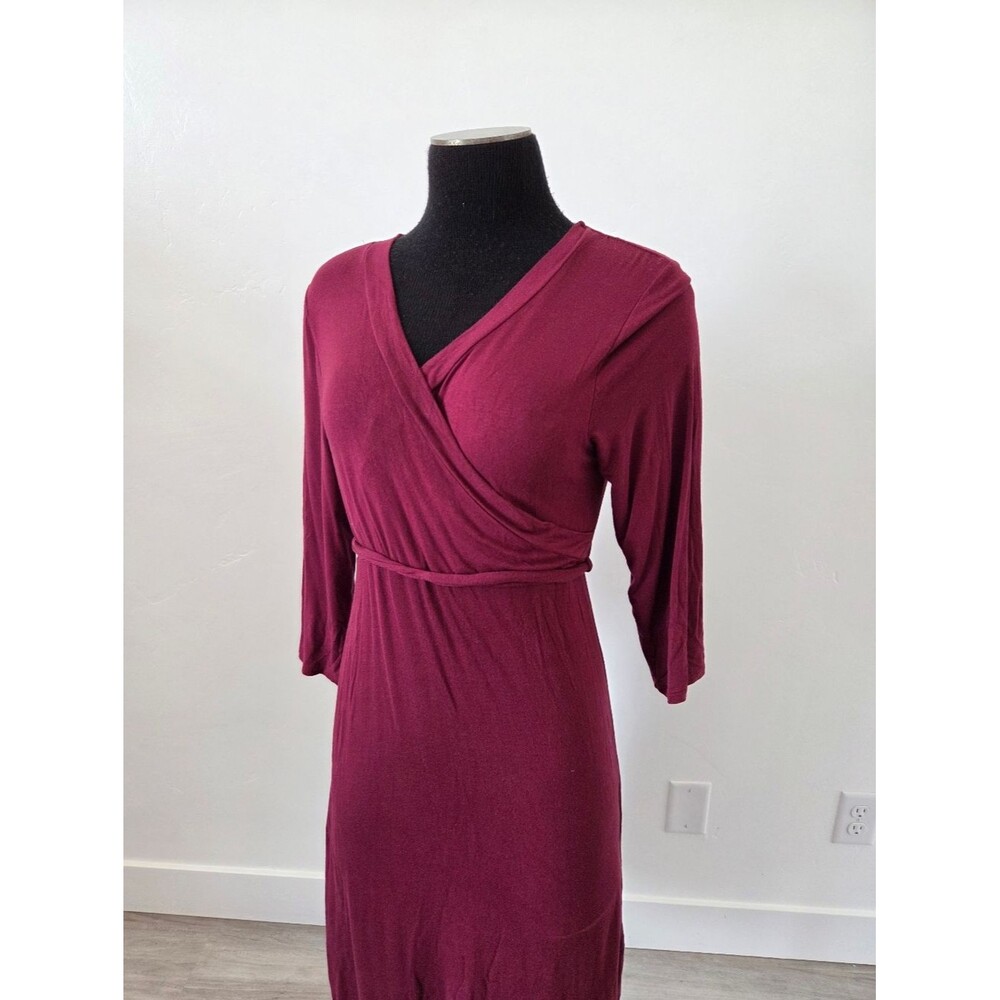 Emberley Soft Jersey Knit Wrap Style Dress Burgundy Nursing Friendly Comfy Small - Picture 2 of 8